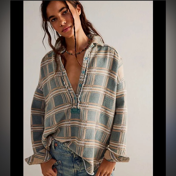 Free People Sweaters - Free People We The Free Arizona Sky Jacquard Plaid Shirt